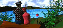 man and boy fishing